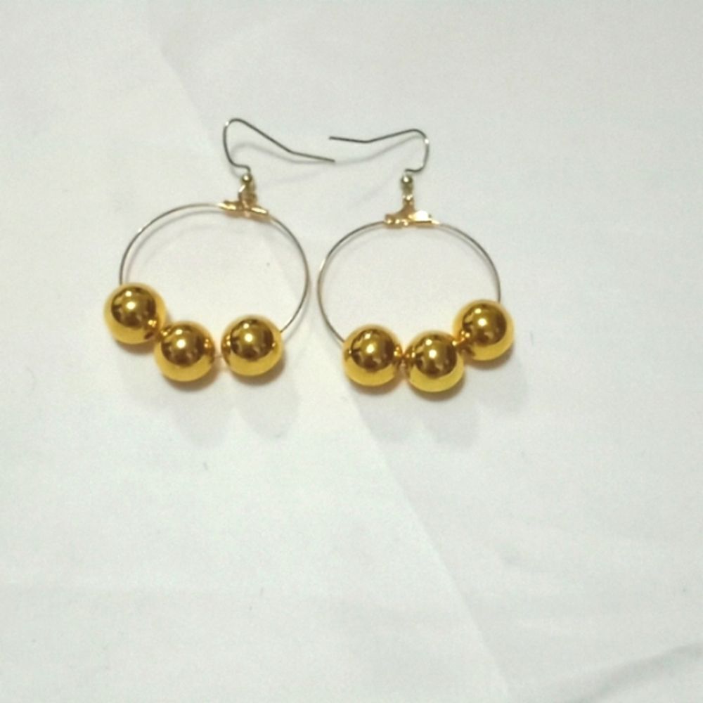 Gold plated Custom made beaded drop dangle hoop earrings